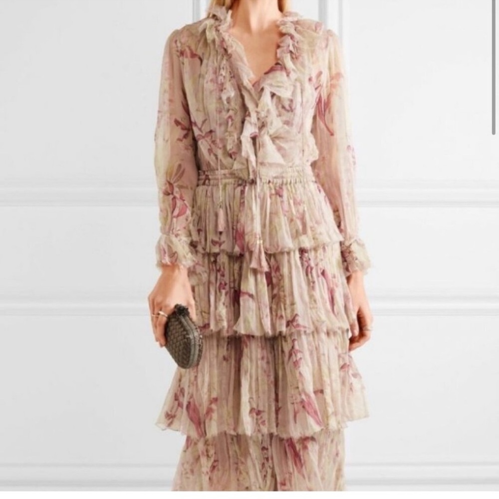 New Zimmermann Blush Floral Long Sleeve Dress